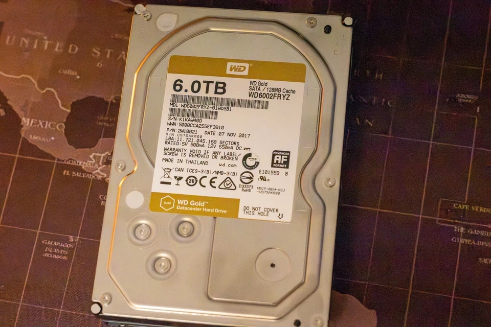 WD Gold 6TB, internal, 7200 RPM, 3.5 inch (WD6002FRYZ) Hard Drive - Image 1 of 2