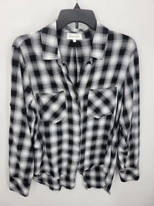 Bella Dahl Top Womens Large Black White Plaid Button Up Boho Casual Pockets - Picture 1 of 8