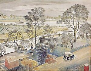 River Thames, Chiswick Eyot by Eric Ravilious. Giclee Fine Art Prints on Canvas
