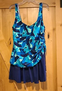 Nuovo! Costume da bagno Maxine Of Hollywood taglia 18 blu tropicale floreale con gonna - Foto 1 di 16