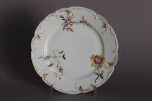 Antiguo plato de pan de flores de colores Haviland & Co Limoges D 15,5 cm decoración dorada (G) - Imagen 1 de 7