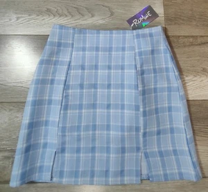 Romwe Kawaii Mini Skirt Womens Size 4 Small (26X16) Blue Plaid Back Zipper Lined - Picture 1 of 12