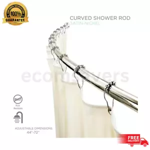 Satin Nickel Curved Wall Mounted Rod Adjustable 44-72 inches, Easy Installation - Picture 1 of 6