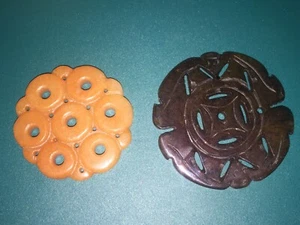 Oriental Asian Carved Orange Jade & Amber? Medallion Pendant Decorative Lot of 2 - Picture 1 of 2