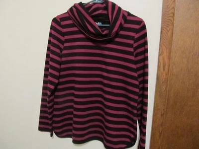 Croft & Barrow M Rojo/Negro Rayas Terry Tejido Cuello Tortuga Damas Jersey Top Foto 1 de 2