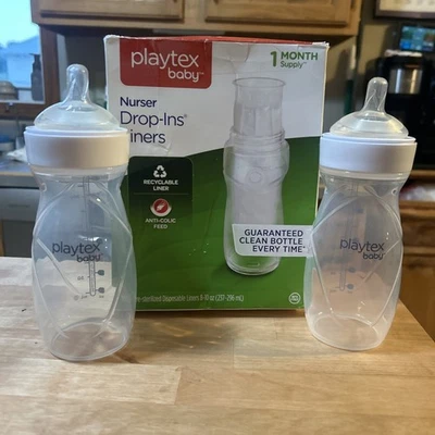 Playtex Baby Nurser Bottles Two 8 oz Bottles W/ 1 Month Supply Of Drop-In Liners - Изображение 1 из 4
