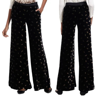 Pantalones de pierna ancha de terciopelo con manchas doradas ELEVENSES Anthropologie para mujer talla US 4 Foto 1 de 4