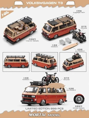 Volkswagen T3 modelo de carro de brinquedo fundido 1:64 com acessórios colecionáveis Mortal Ltd899 - Imagem 1 de 3