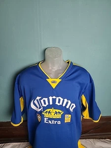 Corona Extra Soccer Futbol Jersey Blue Yellow Striped Men's Size XL Modelo  - Picture 1 of 14