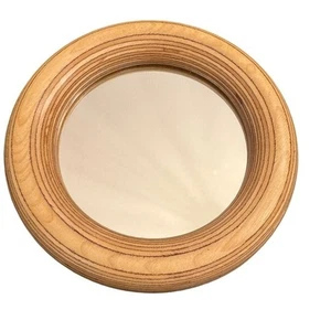 Wally Schwab Vintage runder Holz Spiegel Wanddeko Retro Boho Akzent 6,5" - Bild 1 von 5