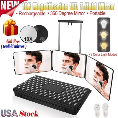 Espejo portátil triple pliegue de 3 vías para corte de pelo automático, corte de pelo maquillaje de salón de peluquería Foto 1 de 4