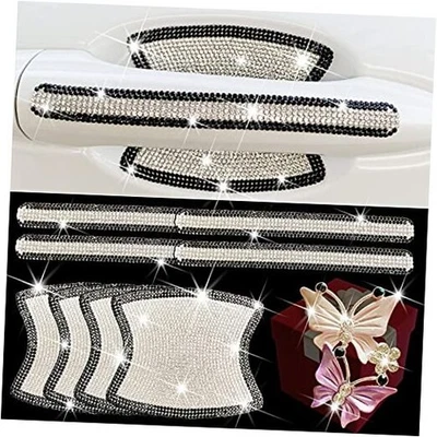 Pegatinas de manija de puerta de coche con diamantes de imitación para mujer y hombre, 8 piezas cristal brillo puerta  Foto 1 de 4