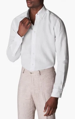 NOVA Camisa Social Eton Contemporânea Ajuste Botão para Cima Linho - Branco Natural - 42 / 16.5 - Imagem 1 de 4