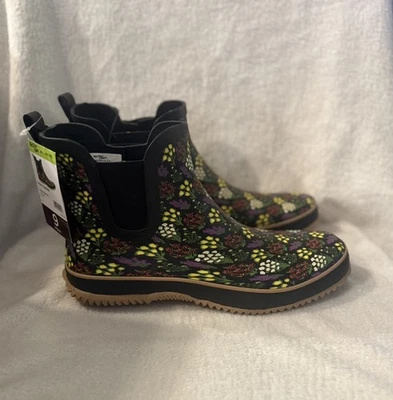 Botas de lluvia Western Chief Chelsea de goma para mujer negras florales talla 9 flores Foto 1 de 4