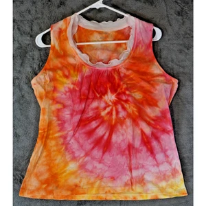 Madison Ruffle Neck Tank Top Large Tie‑Dye Pink Orange Fire Swirl Artisan Dyed - Picture 1 of 13
