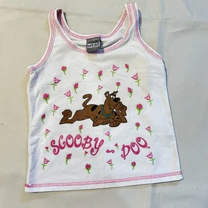 RARE 90's vintage Scooby Doo Kids Tank Top White Pink Flower Hanna Barbera Y2k - Picture 1 of 8