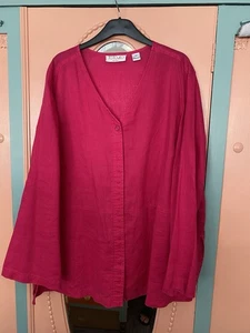 TOTO N KO Linen Tunic 3xl Relaxed Blouse Button Top Tunic Cerise VGC lagenlook - Picture 1 of 6