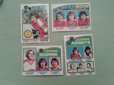 1976-77 Topps Bobby Clarke Philadelphia Flyers plus three other Clarke cards - Image 1 of 4