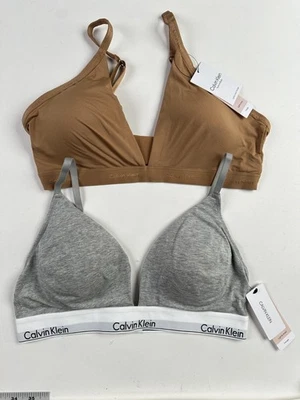 Lot of 2 Calvin Klein Women Triangle Bralette Brown, Gray Padded Wireless XL NWT - Image 1 of 4