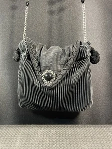NICE Black Evening Bag /Beaded Strap Mag lock Close/ Lisa Violetto San Francisco - Picture 1 of 17