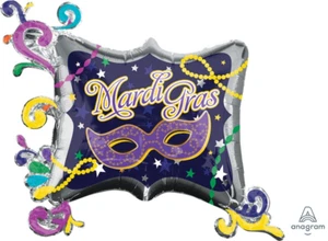 MARDI GRAS FOIL BALLOON MASQUERADE MASK BEADS STARS PARTY DECORATION SUPER SHAPE - Picture 1 of 3