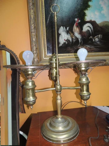 Antique Double Hurricane Style Desk Lamp no shades 10" fitters Electric Oil Gas Cover