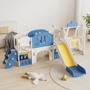 11-in-1 Toddler Slide for Aged 1-4 Years Baby Playground with Basketball Hoop US - Picture 1 of 10