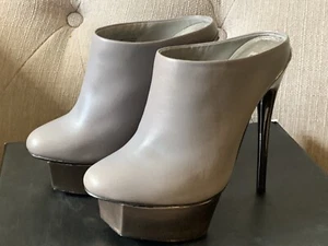 Heeled Platform Shoes Sky High Stilettos Grey Leather Charles Jourdan Size 4.5 - Picture 1 of 14