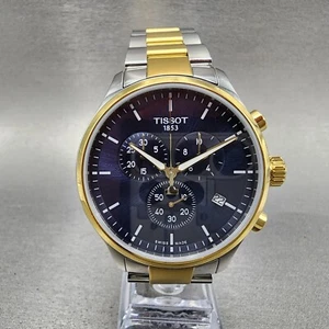 Tissot Chrono XL Watch Men 45mm Blue Dial Two Tone Date Round Steel Bracelet - Picture 1 of 11