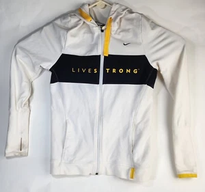 Nike Livestrong Women’s Jacket White Yellow Black Dri Fit Full Zip Hoodie Large - Picture 1 of 7