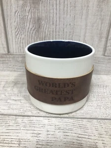 Worlds Greatest Papa Special Moments Mug Leather Wrap New! Blue w/ Brown Leather - Bild 1 von 8