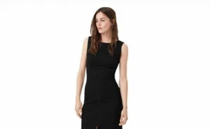 Mango Fitted Textured Dress Black Size Large LN100 BB 18 - Picture 1 of 3