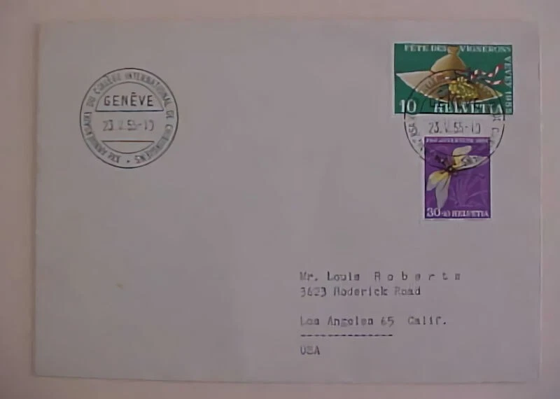 SUIZA MARIPOSA 30 centavos 1954 FUNDA A EE. UU. Foto 1 de 1