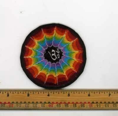 Embroidered White Scalloped Rainbow Om Patch Fair Trade Nepal 3" Round - Image 1 of 4