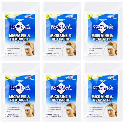 6 Pack Well Patch Cooling Headache Pads Migraine 4 in A box Lasts up to 8 hours - Image 1 of 4