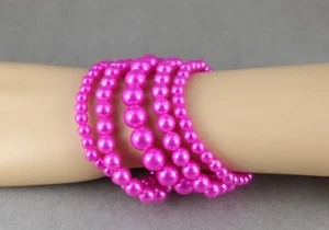 pink faux pearl bracelet set pack of 5 bead stretch beads beaded  6mm 8mm 9mm - Picture 1 of 9