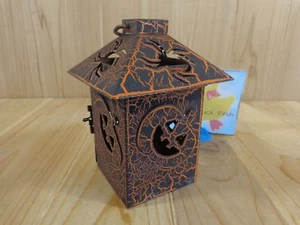 HAUNTED HOUSE CANDLE HOLDER 6" Tea Light Orange Black Spider Pumpkin Halloween - Picture 1 of 9