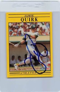 1991 Fleer #21 Jamie Quirk A's Signed Auto *G2883