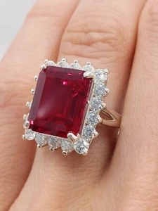 6.80 Ct Emerald Cut Natural Ruby Diamond Engagement Ring 14K White Gold Size 7 - Picture 1 of 8
