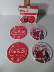 Coca Cola Christmas Happy Holidays Coasters Coke Santa 4x..Melimine Plastic - Picture 1 of 3