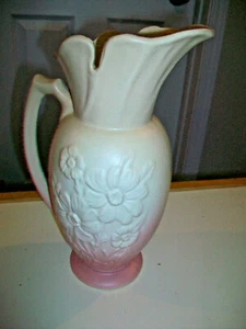 Hull Pottery Ewer Mardi Gras Granada 66-10 Cream and Pink 10 1/2" Tall Vase - Picture 1 of 4