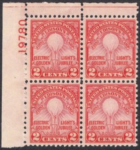#655 IN PERFETTE CONDIZIONI MNH OG EDISON BLOCCO PIASTRA LAMPADINA!!! (REM #655-4) - Foto 1 di 2