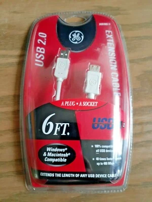 GE  USB 2.0  Extension Cable 6 ft/1.8m USB A Plug To A Socket - NEW! - Image 1 of 3