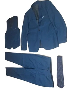 MYS Men's 3 Piece Slim Fit Suit Set, One Button Solid Jacket Vest Pants with Tie - Picture 1 of 9
