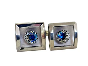 Vintage Silver Tone and Bicolor Rhinestone Cufflinks w/ Fancy Prongs - Picture 1 of 7