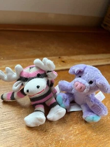 Lot of Mini Whimzy Pets Purple Plush PIG & Pink Striped Knit Sock Monkey Moose - Picture 1 of 12