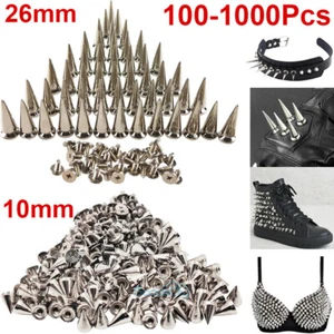 100-1000Pcs Cone Spikes Screwback Studs Rivets for Punk Style Clothing DIY Craft - Picture 1 of 29