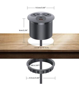 Desk Power Grommet with PD 20W USB-C Port Fast Charging Station USB-A Port - Image 1 of 4