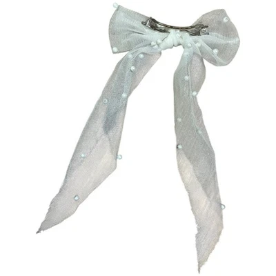 Acessório de cabelo branco pérola tule laço clipe de cabelo festa de casamento noiva - Imagem 1 de 2