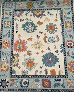 Muted White Modern Oushak Rugs Hand Knotted Wool 8x10 9x12 Livingroom Area Rugs - Picture 1 of 9